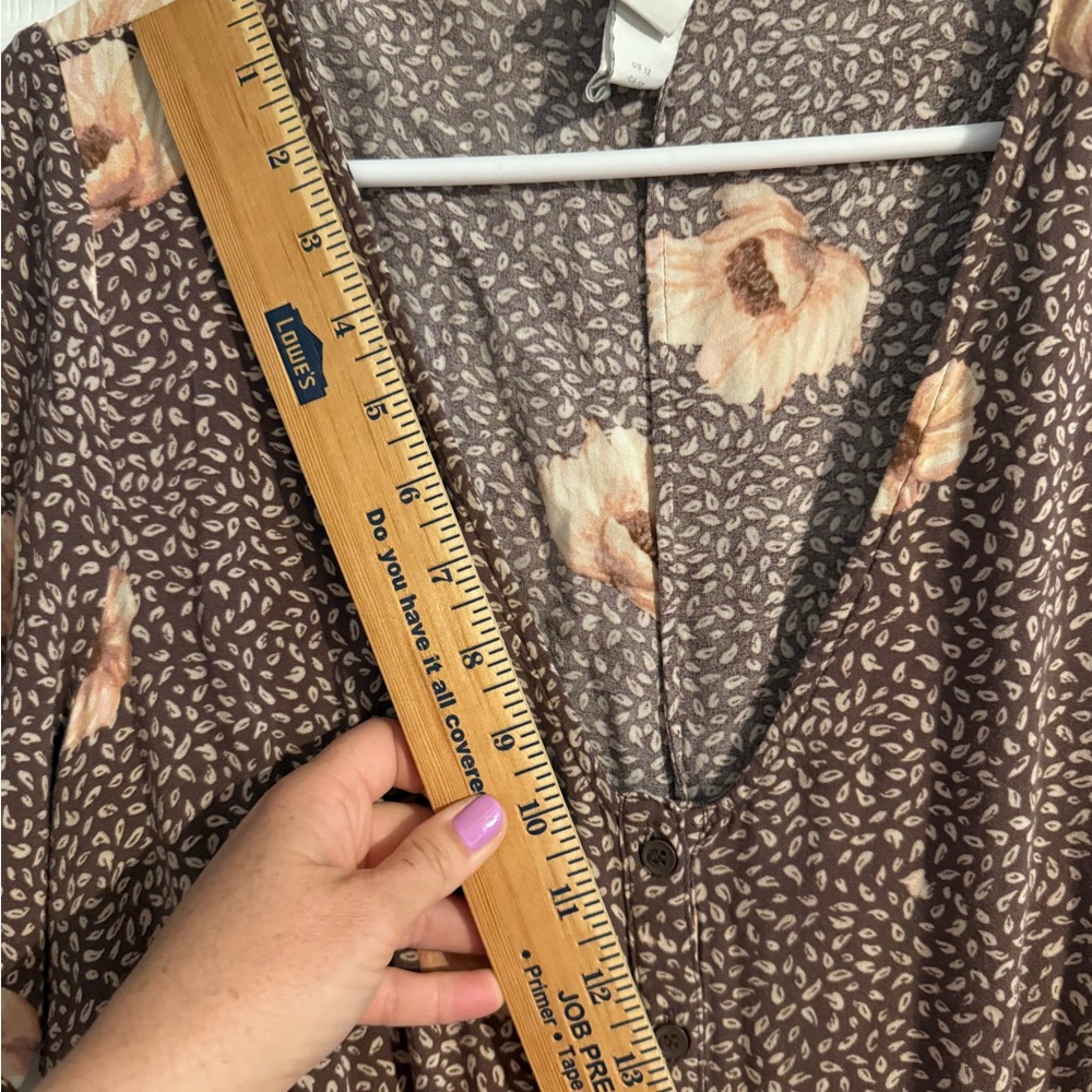 H&M Brown Floral Button-Front Midi Dress – Size 12 - Picture 6 of 8